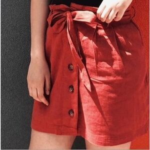Hollister Paper Bag Skirt Button Front Tie Belt Ultra High Rise Rust Size XS